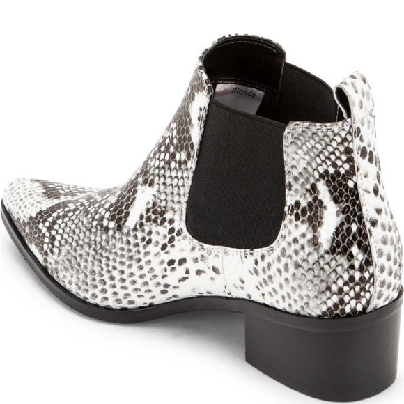NIB Blondo Emelia Waterproof Chelsea leather Bootie BLACK/WHITE SNAKE new in box - Picture 5 of 10